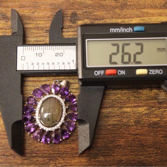 Labradorite & Amethyst 925 Silver Pendant Genuine Gems - Picture 11 of 11